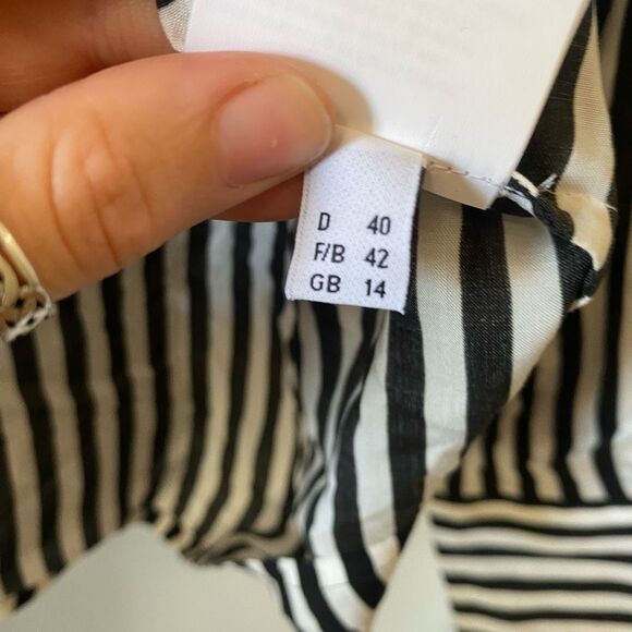 Madeleine Reverse Stripe Tye Button Blouse, Black White Shirt, Size 12 - Picture 5 of 9